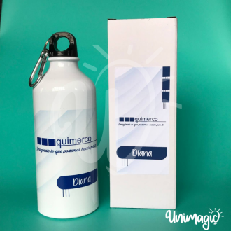 Caramañolas Metalica Blanca 600 Ml Sublimada + Caja con Sticker un solo diseño,  personalizado con nombres
