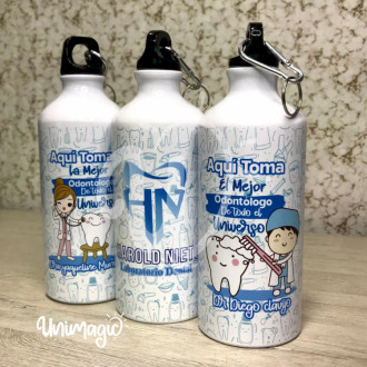 Caramañolas Metalica Blanca 600 Ml Sublimada + Caja con Sticker un solo diseño,  personalizado con nombres